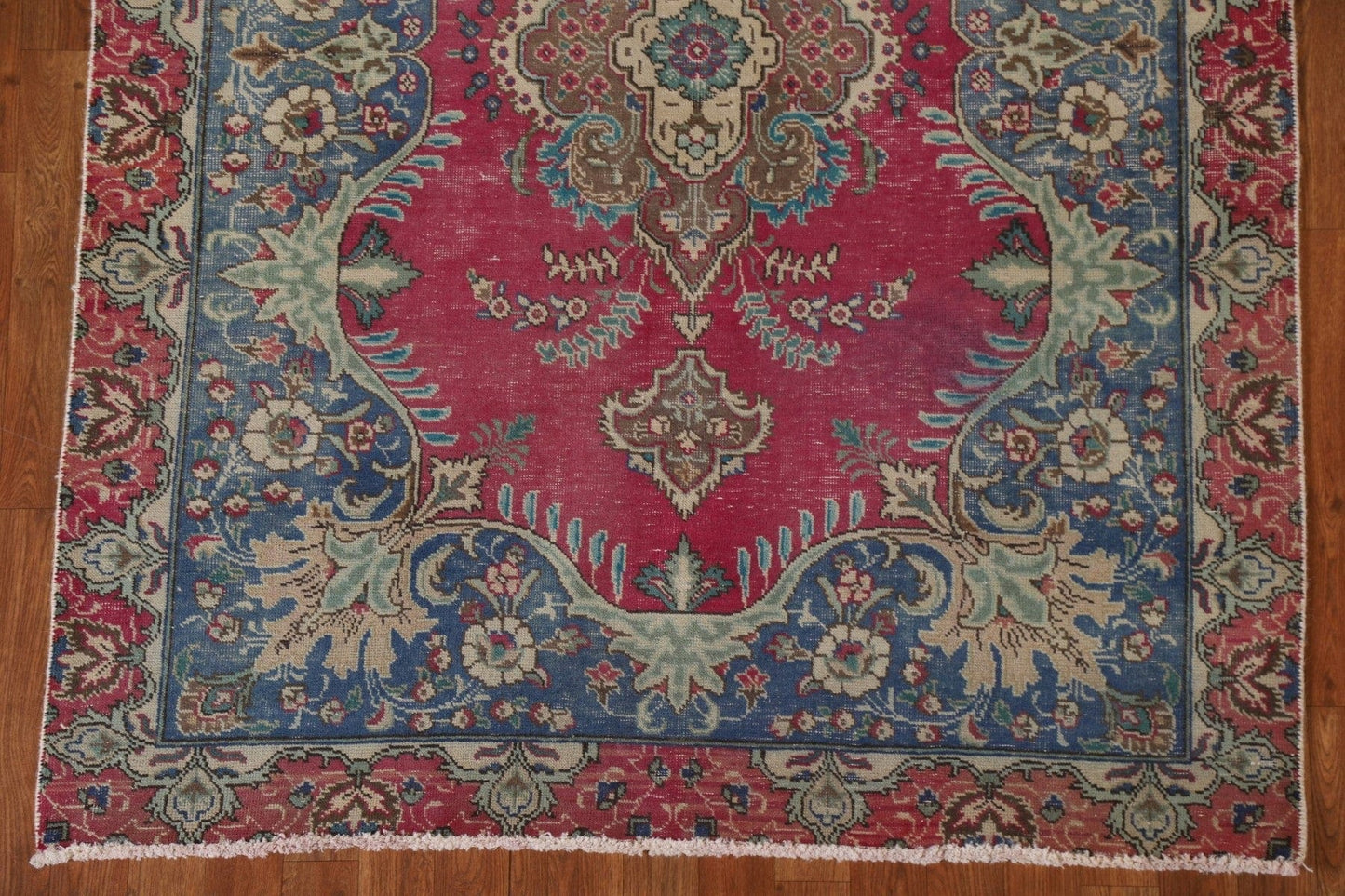 Pink Floral Wool Tabriz Persian Area Rug 5x6