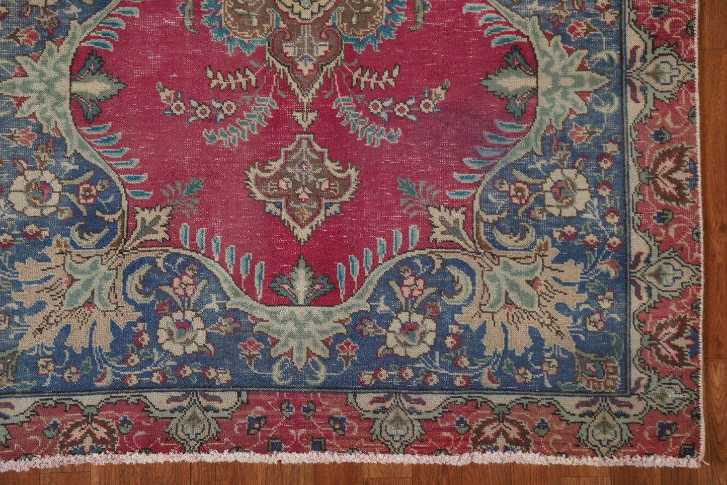 Pink Floral Wool Tabriz Persian Area Rug 5x6