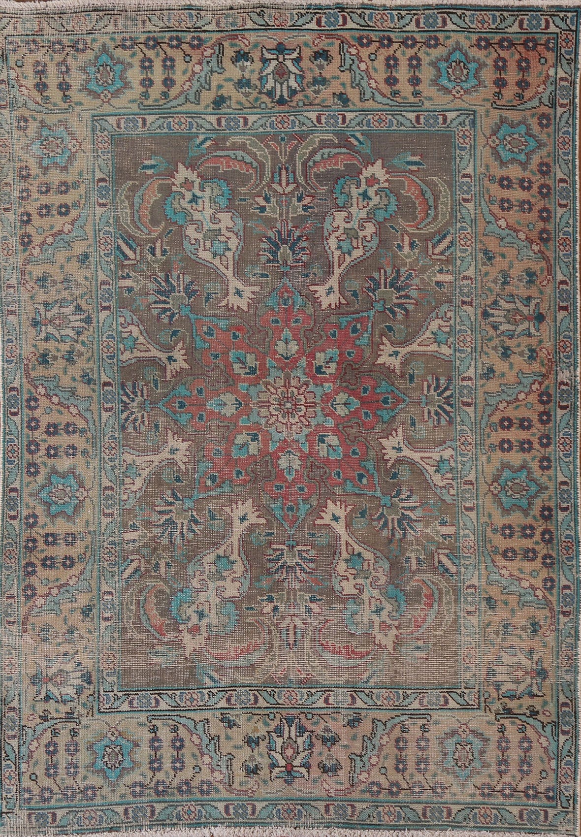 Distressed Over-Dyed Tabriz Persian Area Rug 4x6