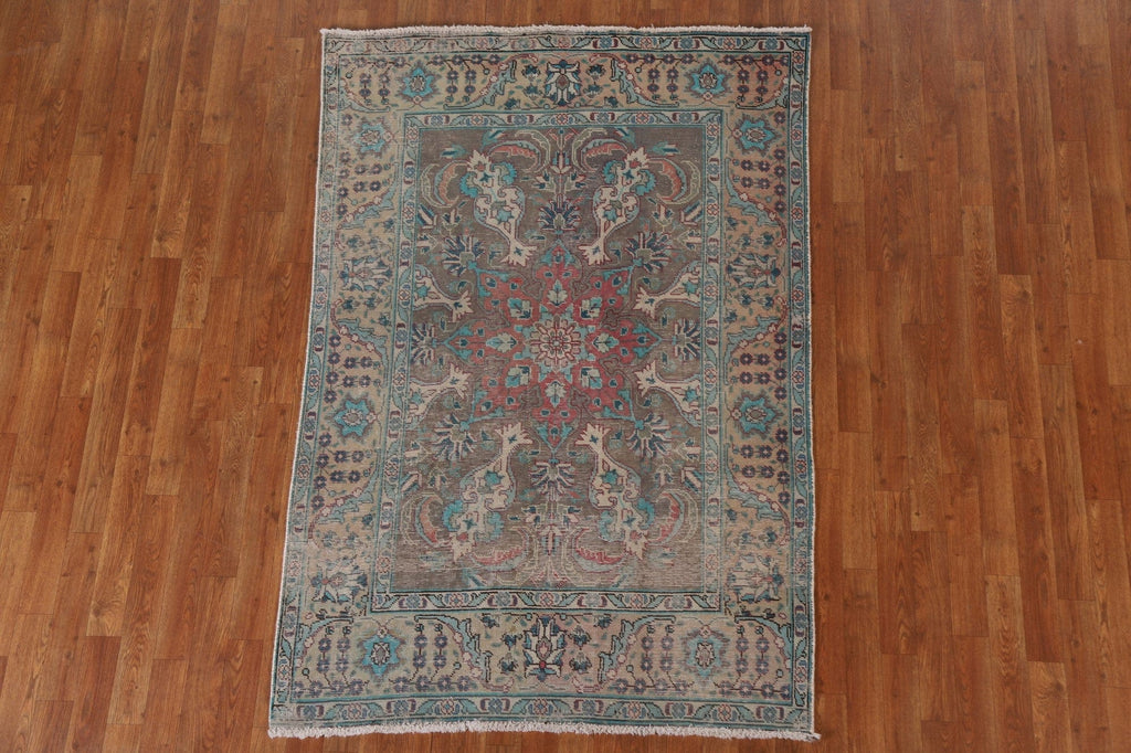 Distressed Over-Dyed Tabriz Persian Area Rug 4x6