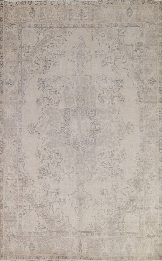 Muted Distressed Tabriz Persian Area Rug 7x9