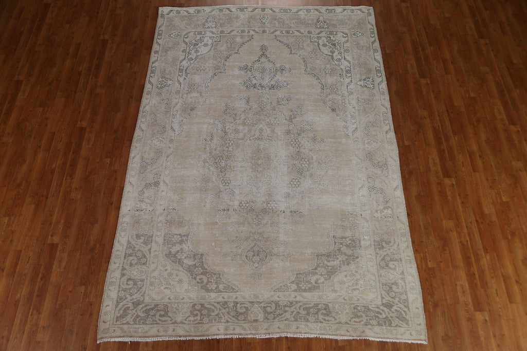 Distressed Muted Tabriz Persian Area Rug 7x10