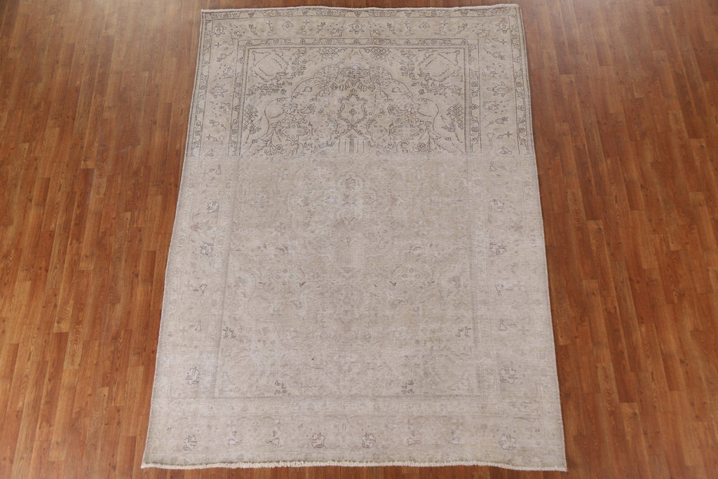 Muted Distressed Tabriz Persian Area Rug 7x9