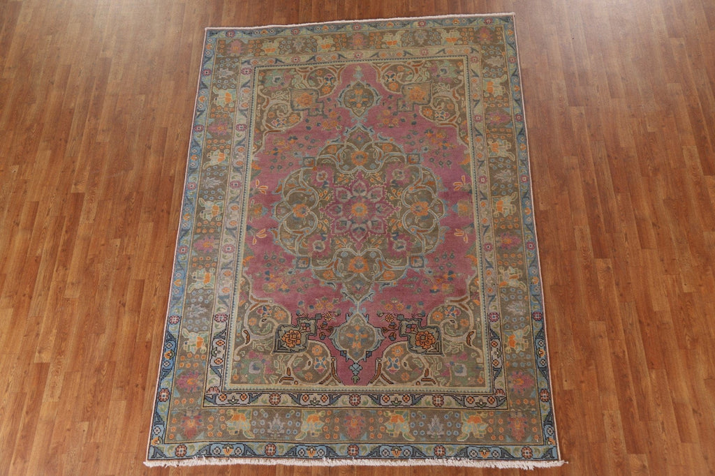 Distressed Over-Dyed Tabriz Persian Area Rug 7x9