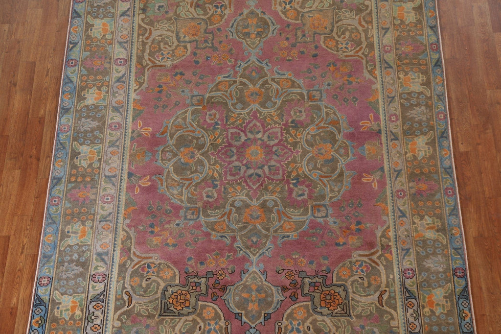 Distressed Over-Dyed Tabriz Persian Area Rug 7x9