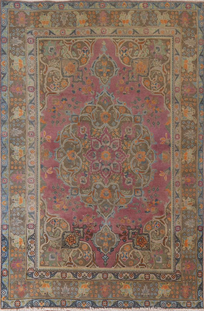 Distressed Over-Dyed Tabriz Persian Area Rug 7x9