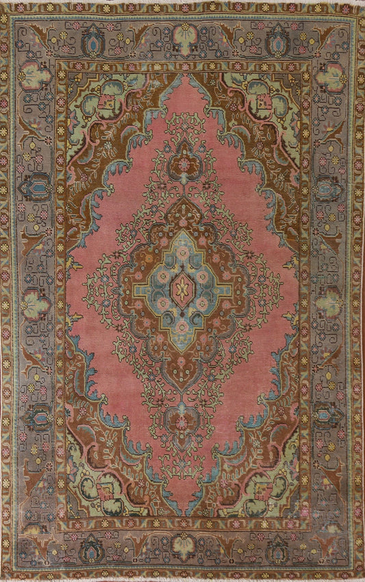 Distressed Over-Dyed Tabriz Persian Area Rug 6x10