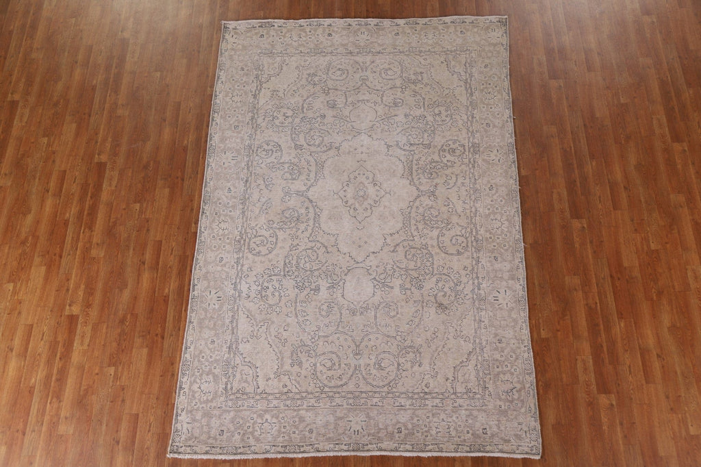 Muted Floral Wool Tabriz Persian Area Rug 6x9