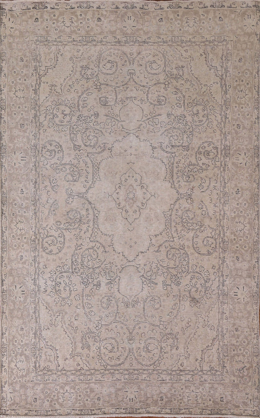 Muted Floral Wool Tabriz Persian Area Rug 6x9