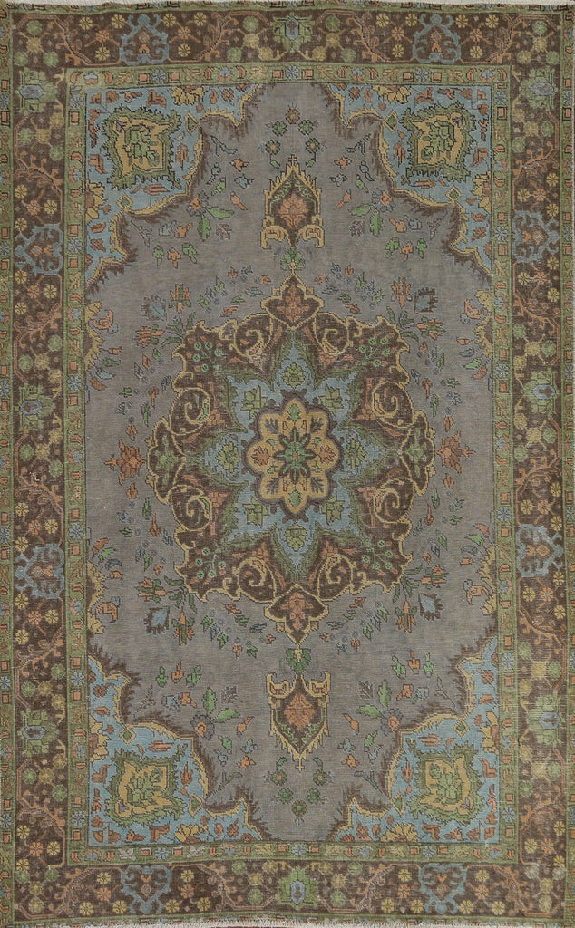 Distressed Over-Dyed Tabriz Persian Area Rug 6x9