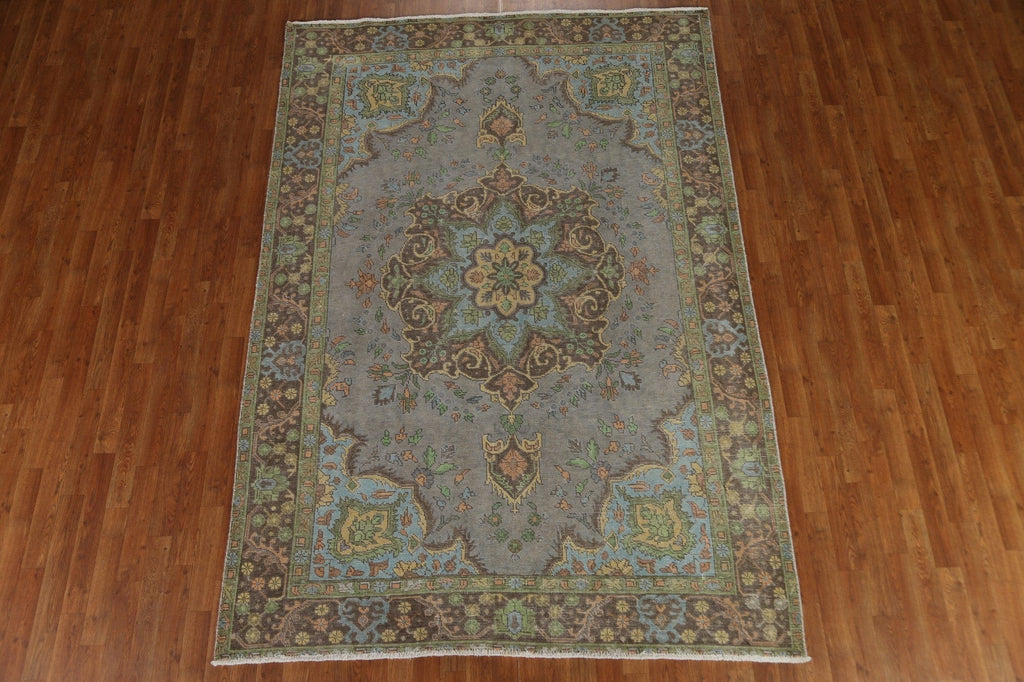 Distressed Over-Dyed Tabriz Persian Area Rug 6x9