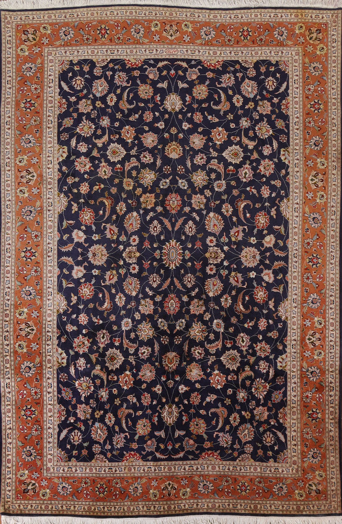 Navy Blue Floral Tabriz Persian Area Rug 8x11