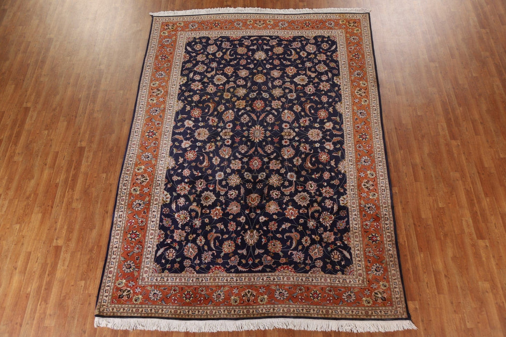 Navy Blue Floral Tabriz Persian Area Rug 8x11