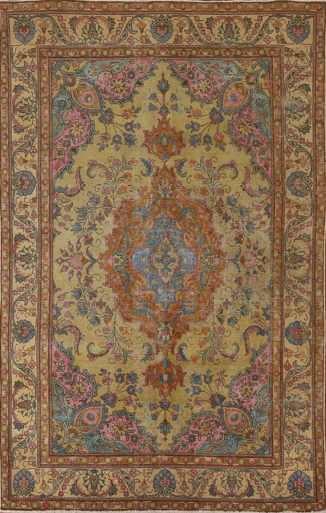 Distressed Over-Dyed Tabriz Persian Area Rug 6x10