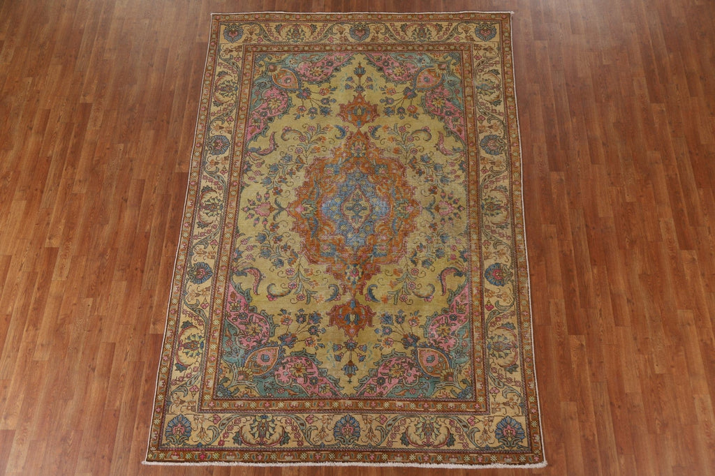 Distressed Over-Dyed Tabriz Persian Area Rug 6x10