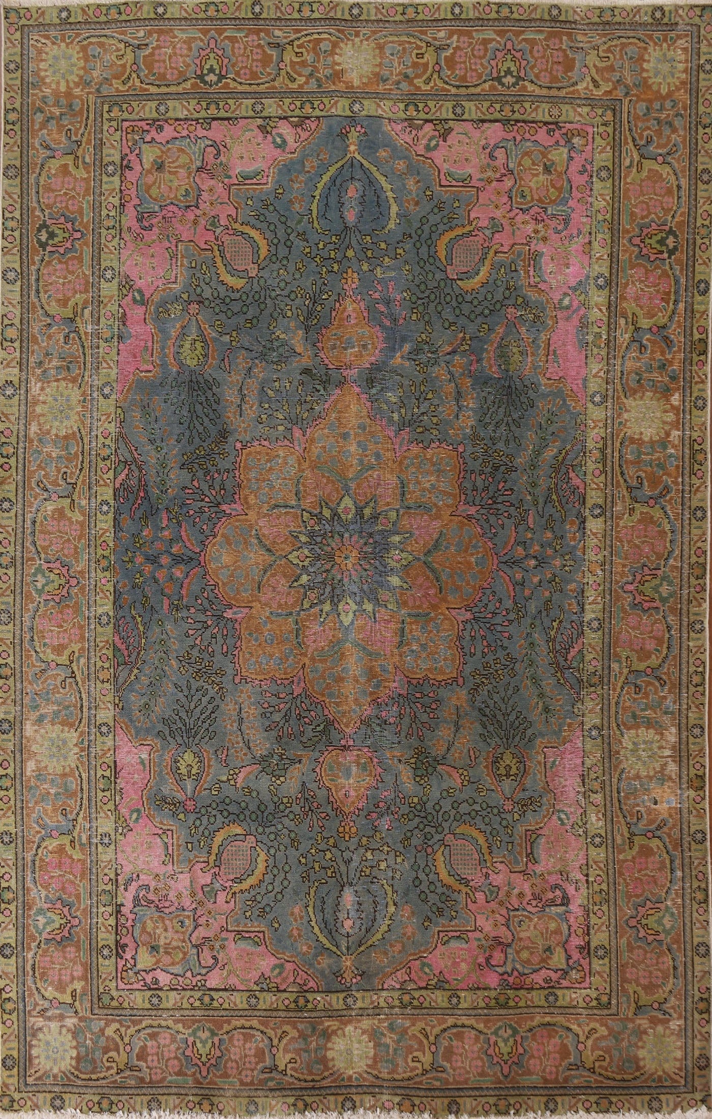 Distressed Over-Dyed Tabriz Persian Area Rug 7x10