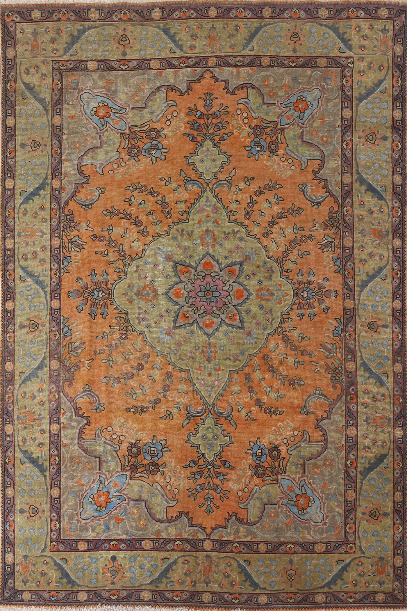 Distressed Over-Dyed Tabriz Persian Area Rug 7x9