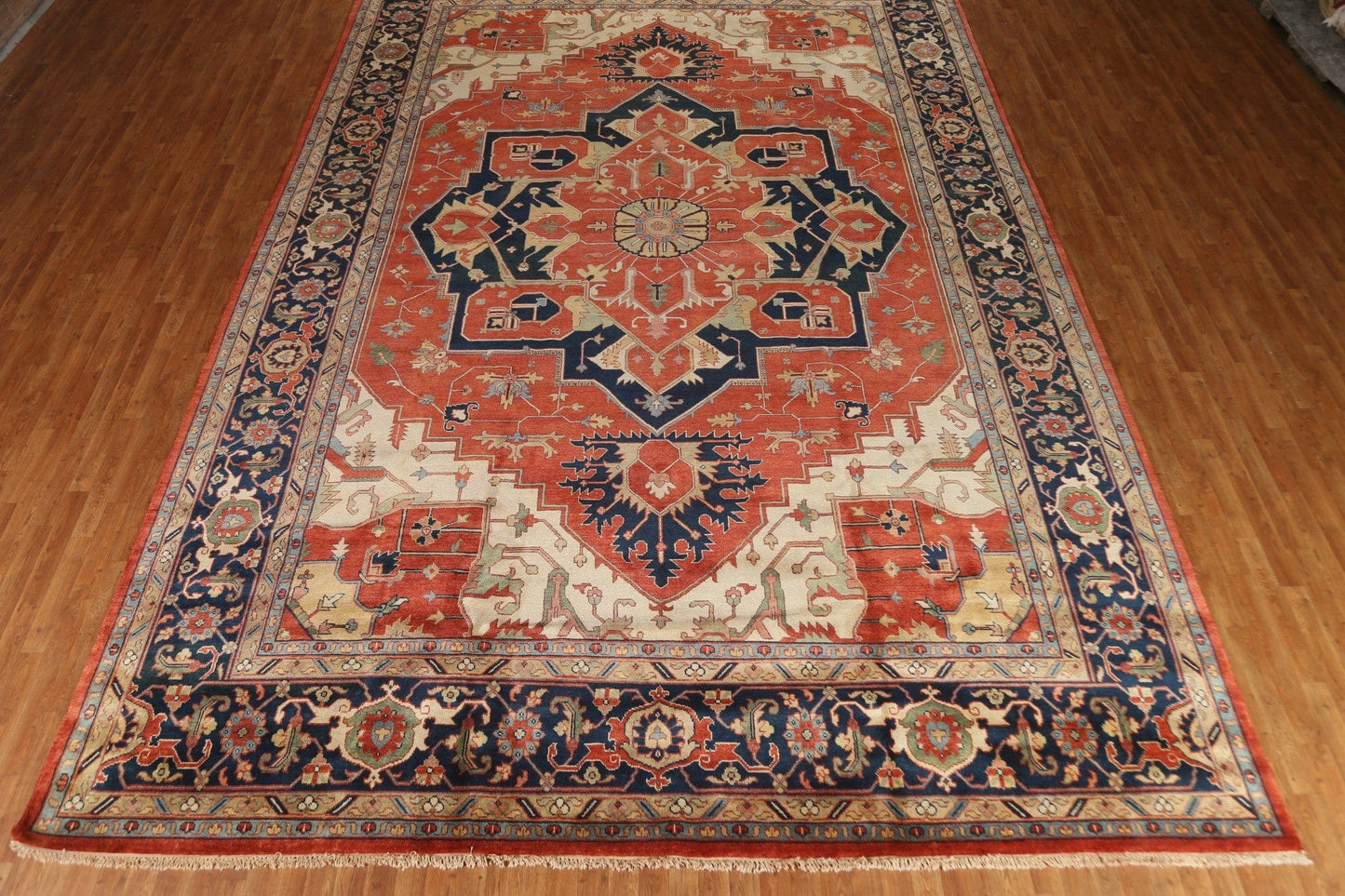 Geometric Heriz Serapi Indian Large Rug 12x18