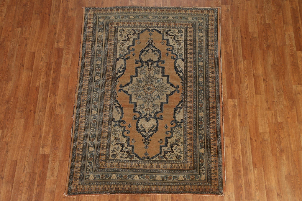 Pre-1900 Antique Vegetable Dye Tabriz Haj Jalili Persian Rug 4x6