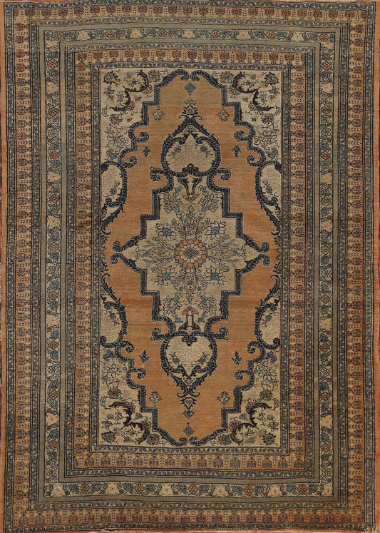 Pre-1900 Antique Vegetable Dye Tabriz Haj Jalili Persian Rug 4x6