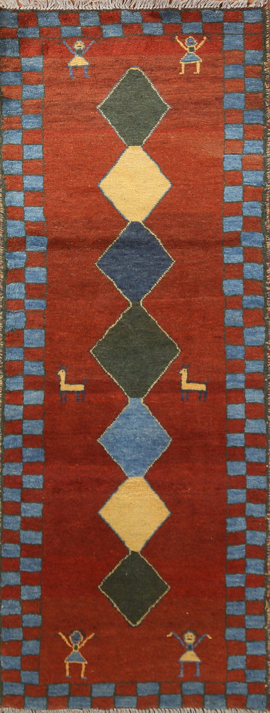 Geometric Gabbeh Runner Rug Wool 3x9