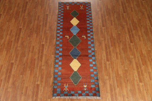 Geometric Gabbeh Runner Rug Wool 3x9