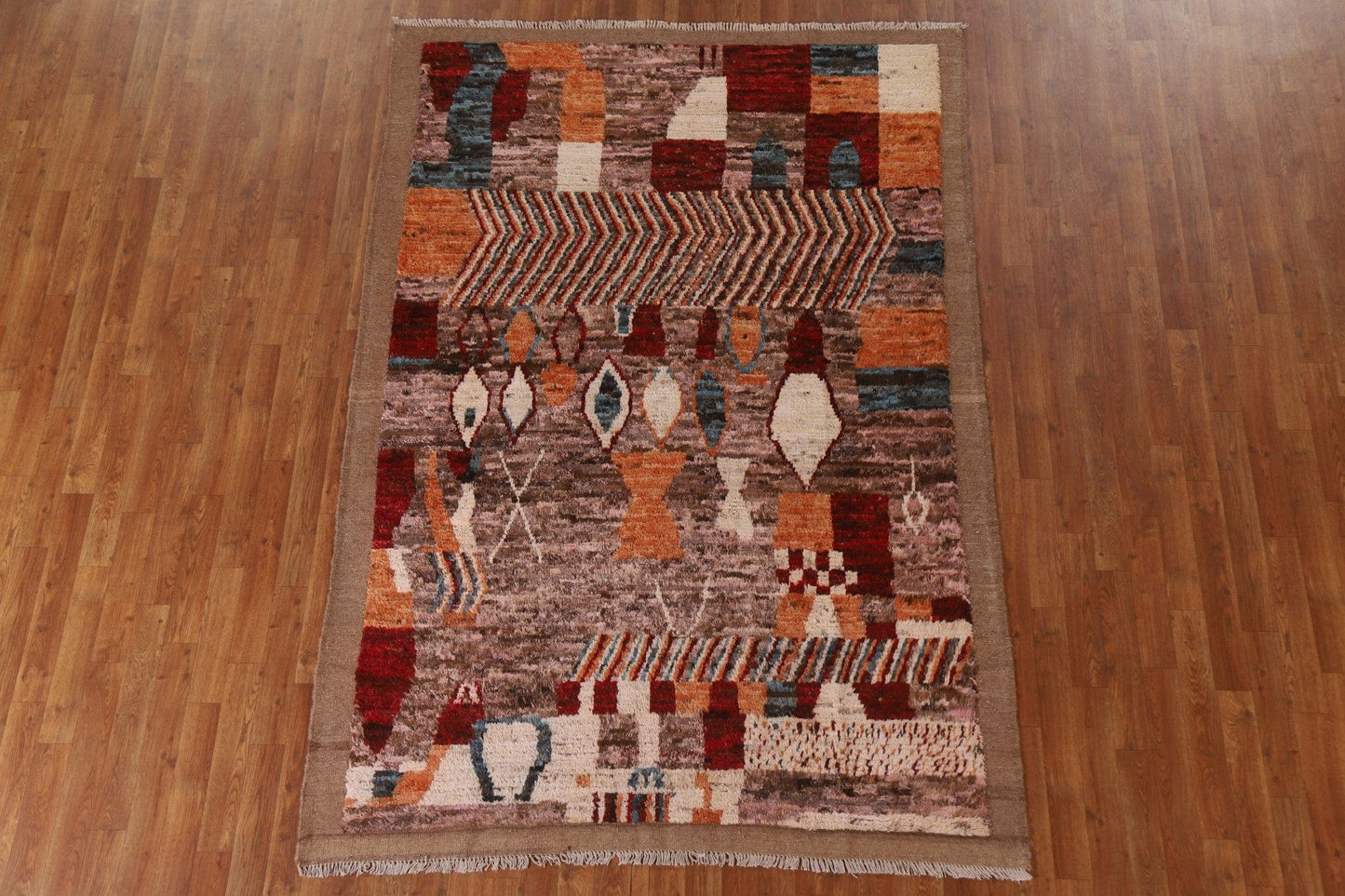 Brown/ Pink Moroccan Wool Area Rug 6x8