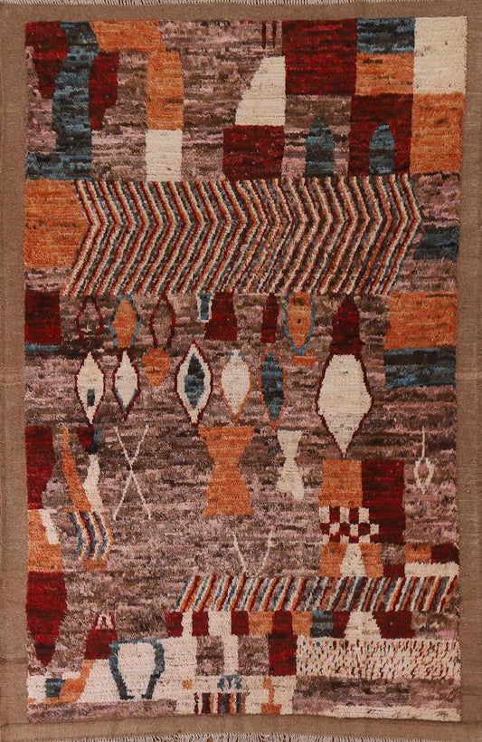 Brown/ Pink Moroccan Wool Area Rug 6x8