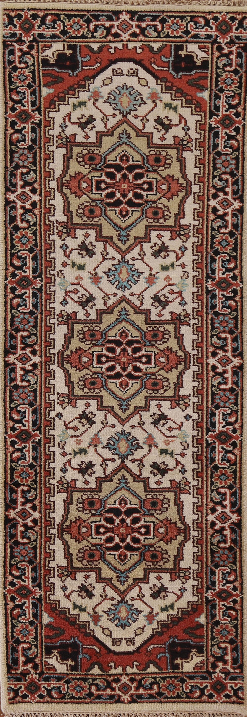 Geometric Heriz Serapi Runner Rug 3x8