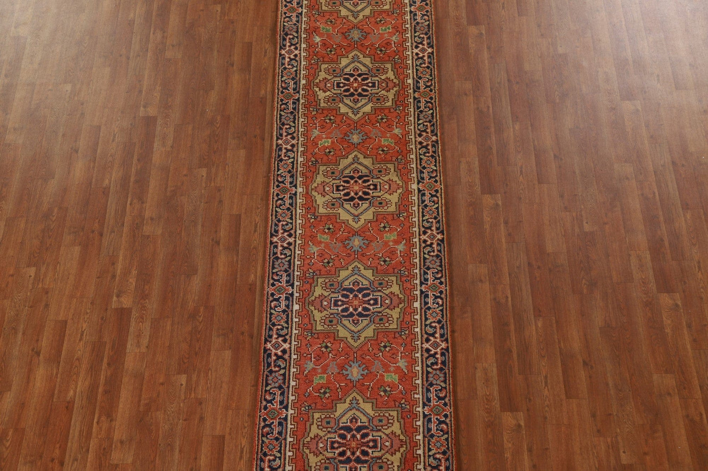 Orange Geometric Heriz Serapi Runner Rug 3x12