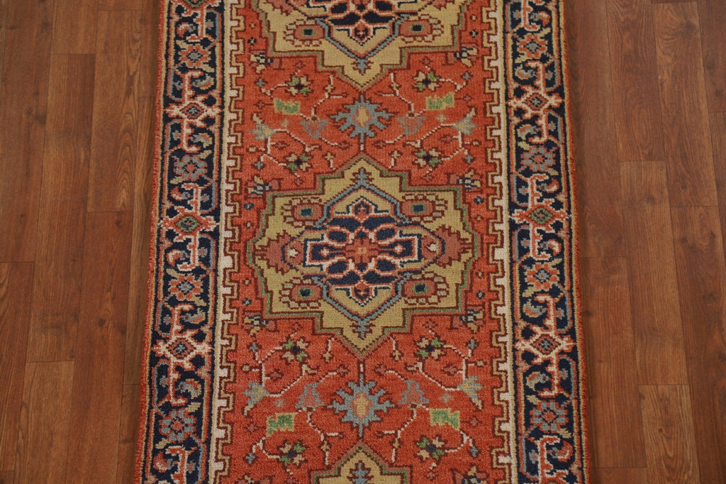 Orange Geometric Heriz Serapi Runner Rug 3x12