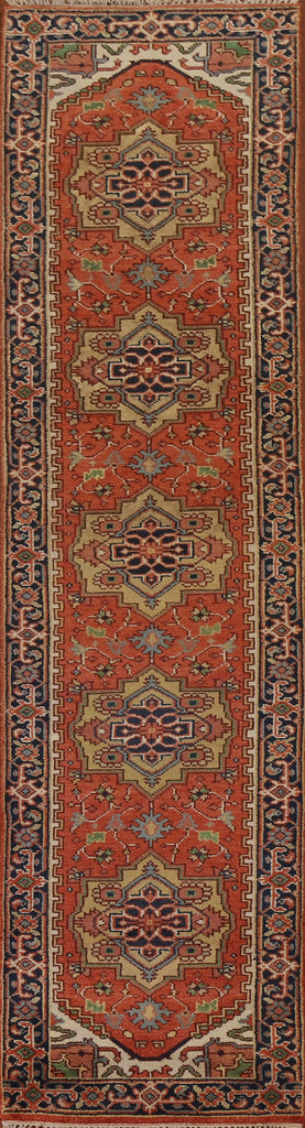 Orange Geometric Heriz Serapi Runner Rug 3x12