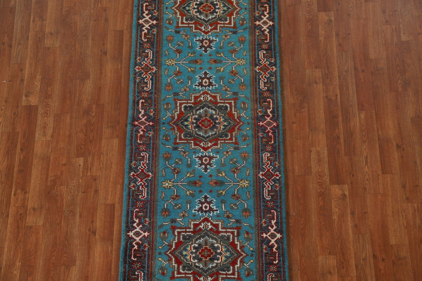 Geometric Heriz Serapi Runner Rug Wool 3x8