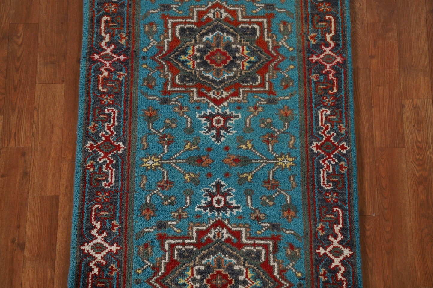 Geometric Heriz Serapi Runner Rug Wool 3x8