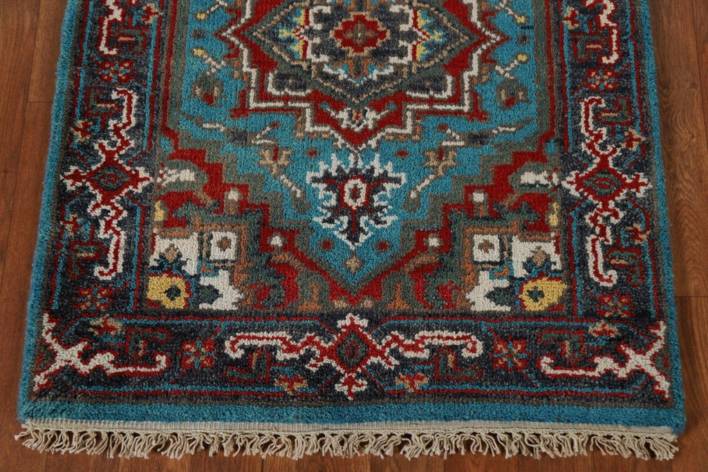 Geometric Heriz Serapi Runner Rug Wool 3x8