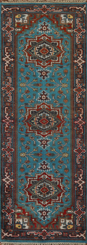 Geometric Heriz Serapi Runner Rug Wool 3x8