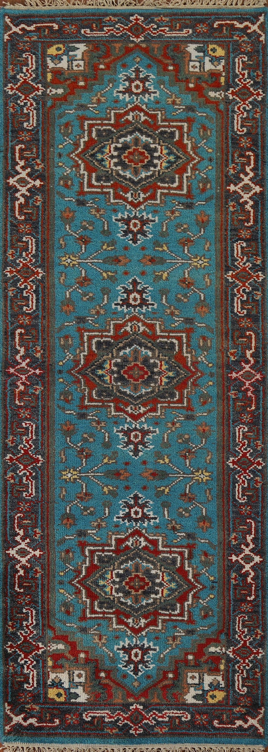 Geometric Heriz Serapi Runner Rug Wool 3x8