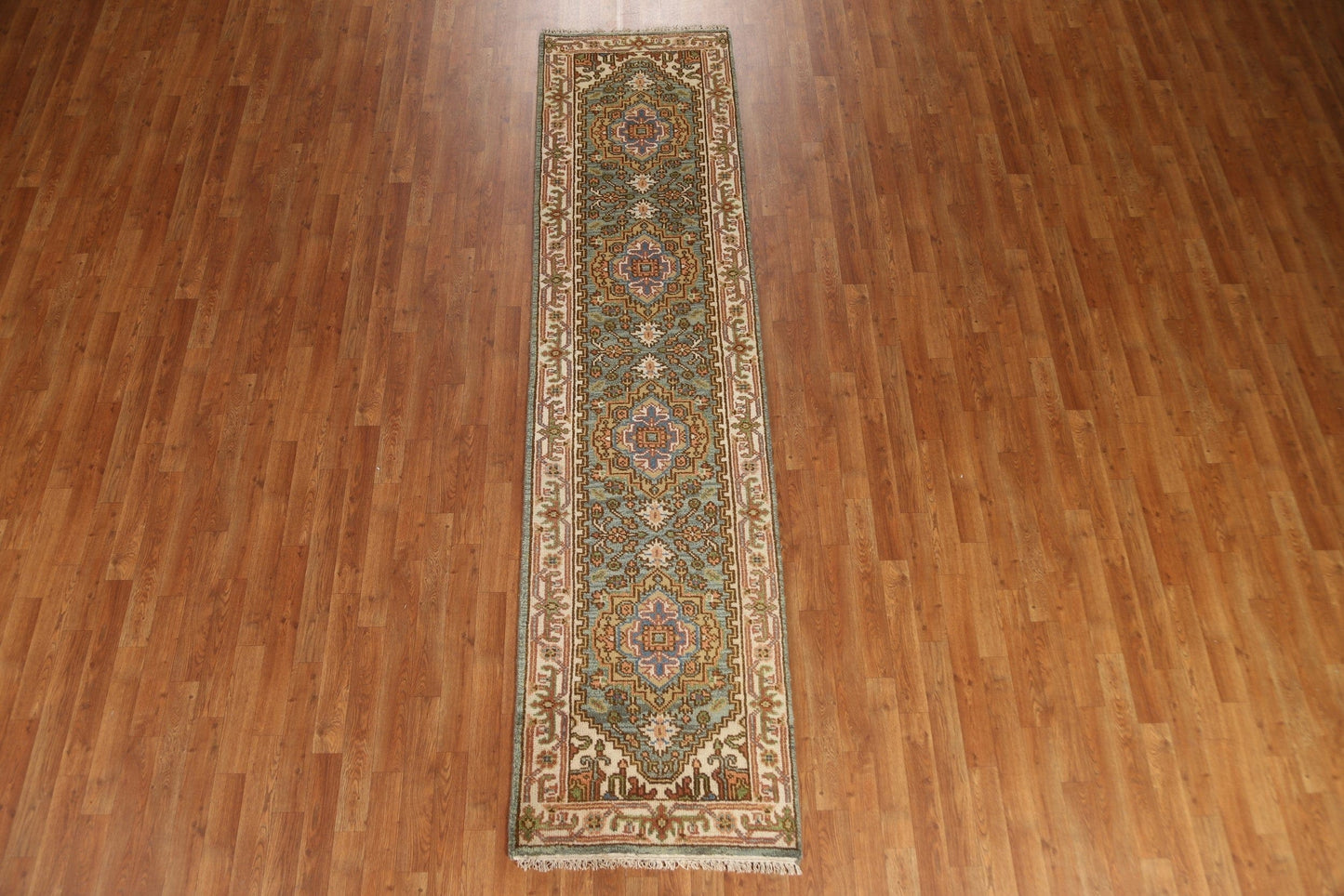 Geometric Handmade Heriz Serapi Runner Rug 3x10