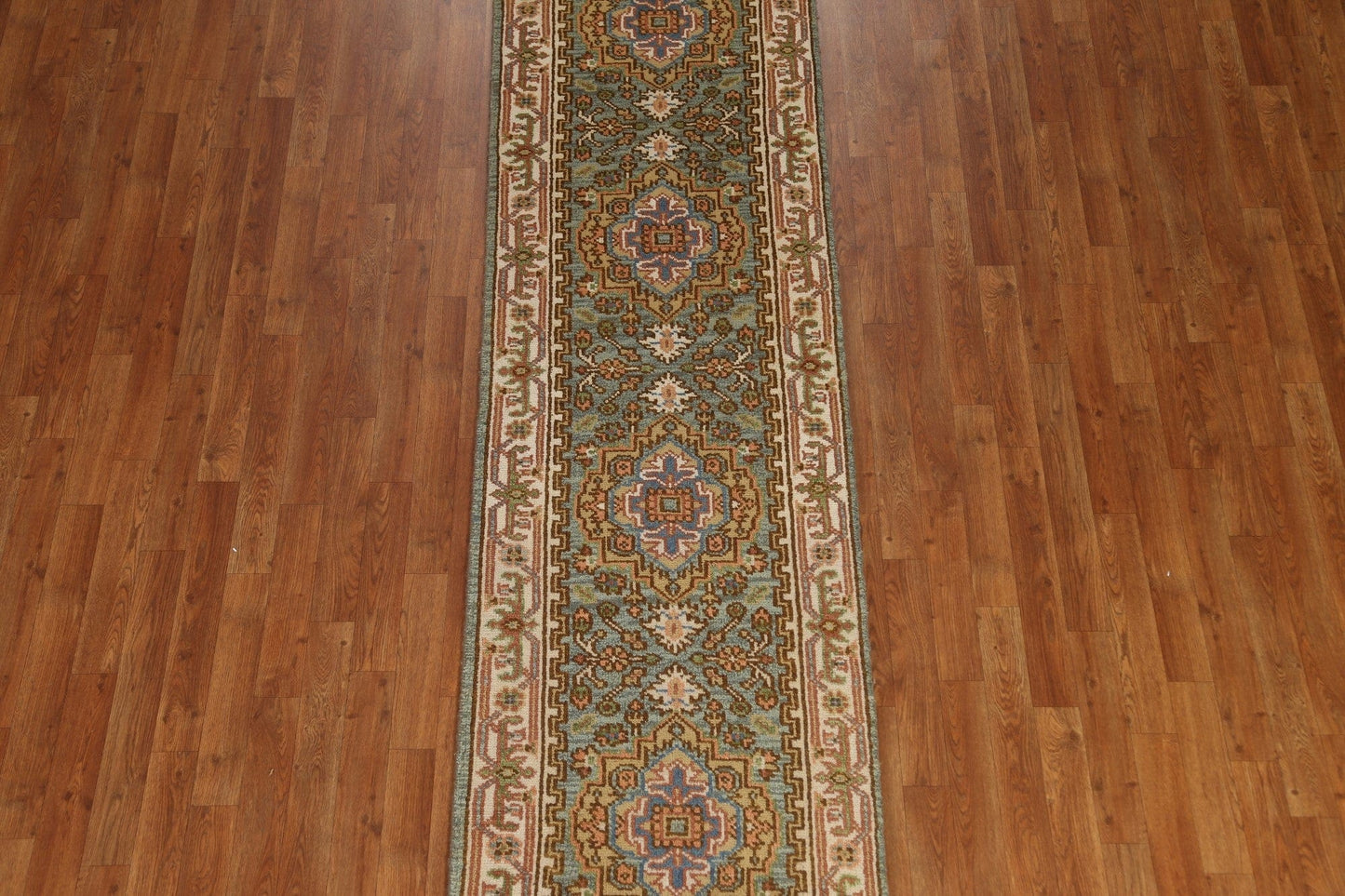 Geometric Handmade Heriz Serapi Runner Rug 3x10