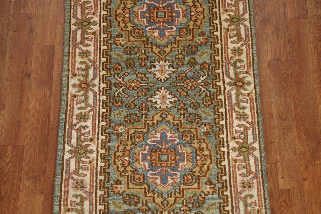 Geometric Handmade Heriz Serapi Runner Rug 3x10