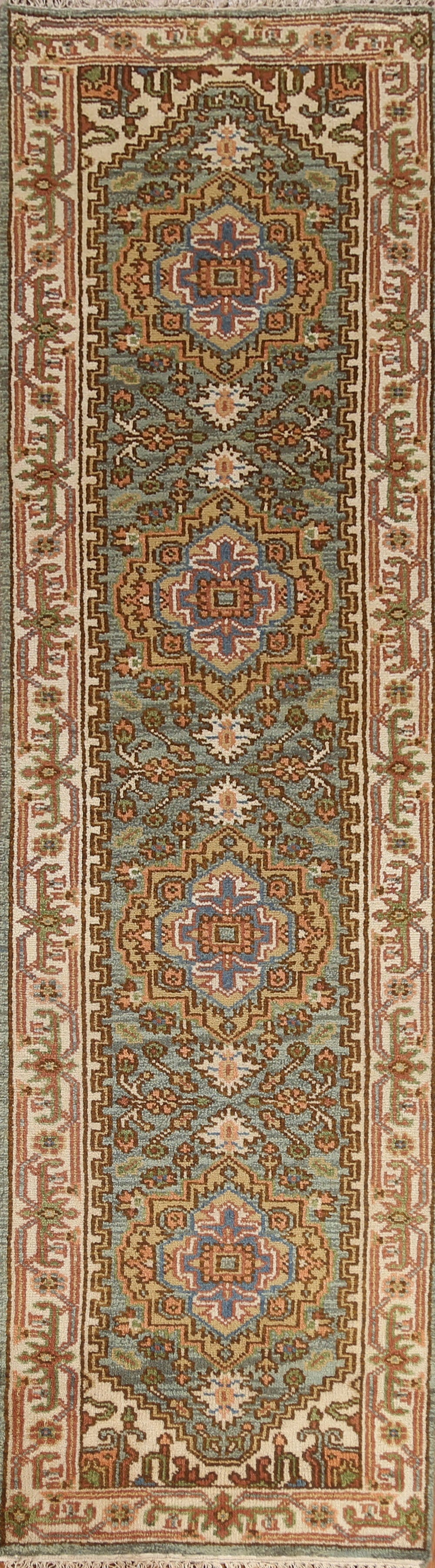 Geometric Handmade Heriz Serapi Runner Rug 3x10