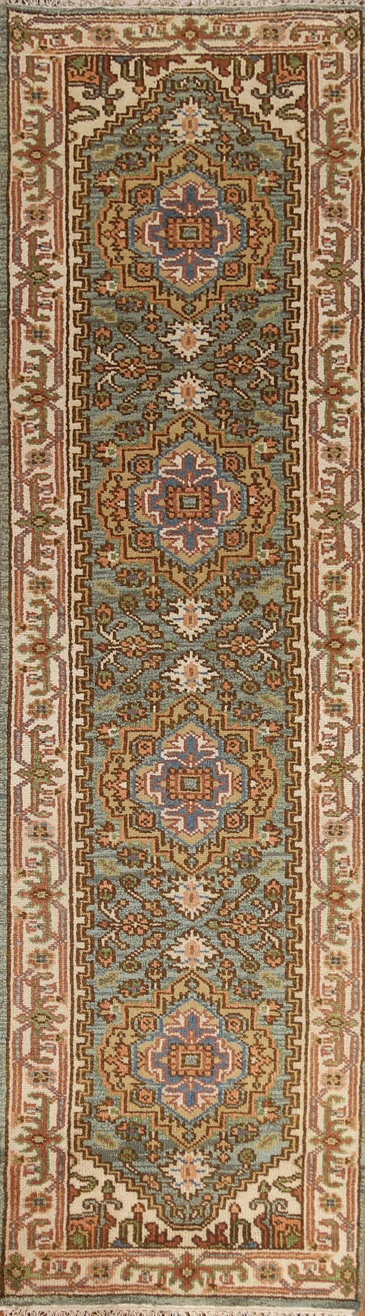 Geometric Handmade Heriz Serapi Runner Rug 3x10