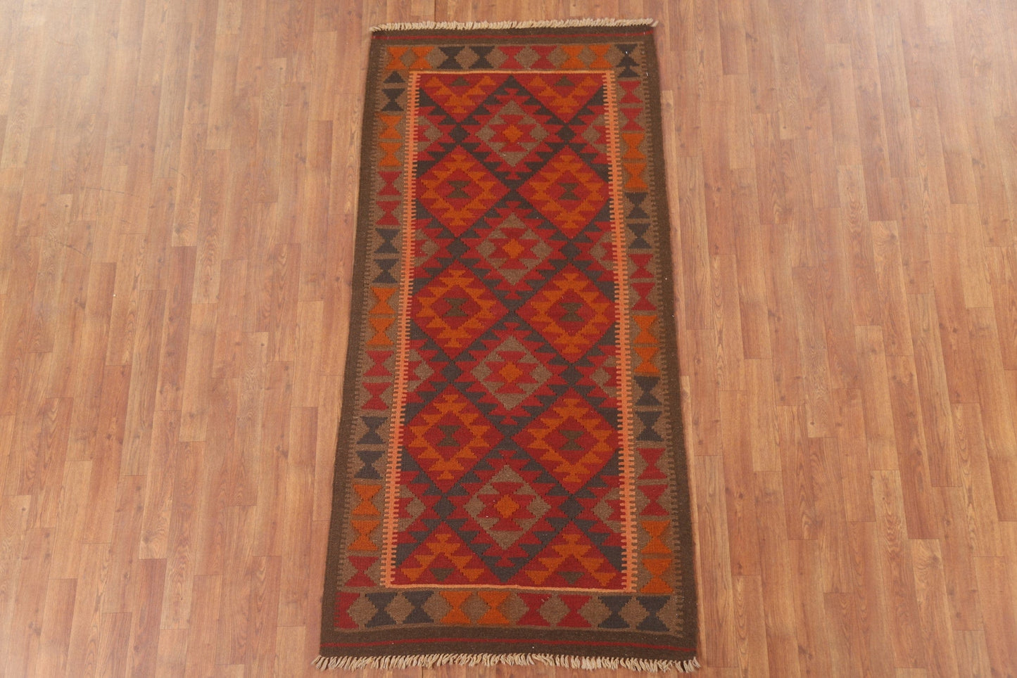 Geometric Wool Kilim Oriental Rug 3x7