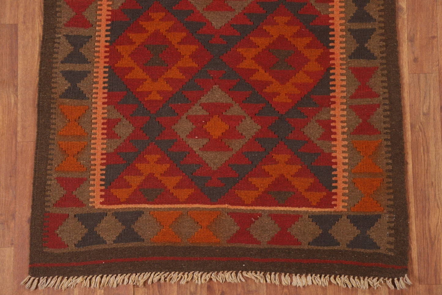 Geometric Wool Kilim Oriental Rug 3x7