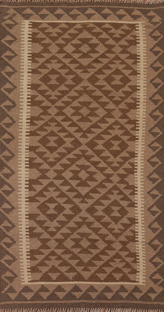 Brown Kilim Reversible Wool Area Rug 3x6