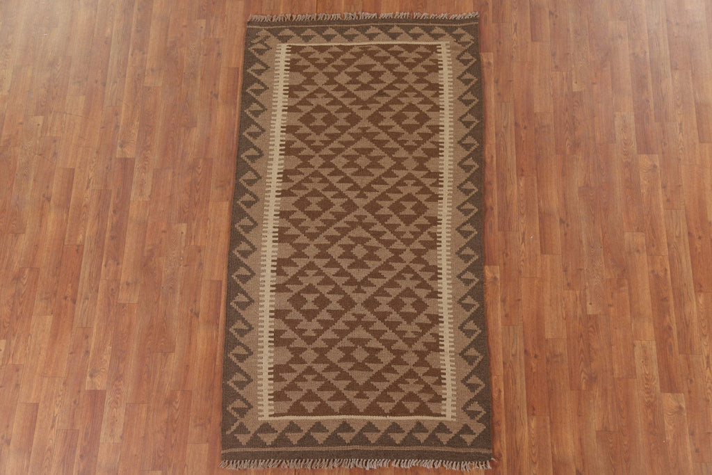 Brown Kilim Reversible Wool Area Rug 3x6