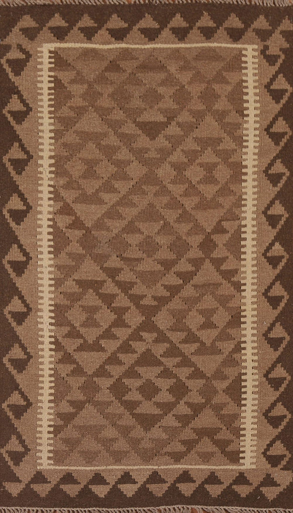 Brown Kilim Reversible Wool Area Rug 3x5