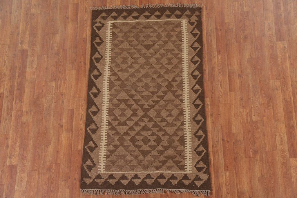 Brown Kilim Reversible Wool Area Rug 3x5