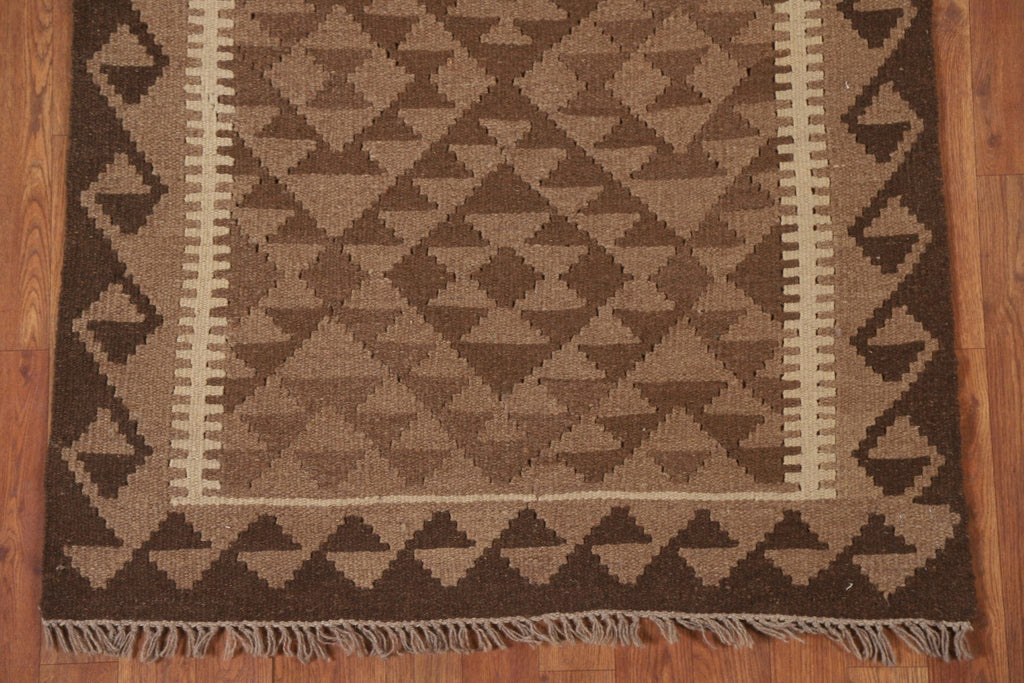 Brown Kilim Reversible Wool Area Rug 3x5