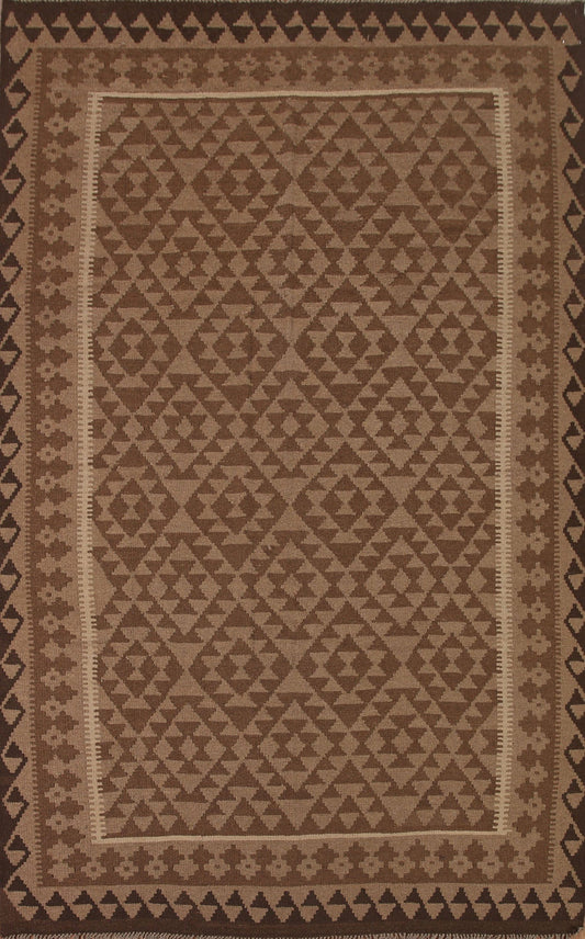 Brown Kilim Reversible Wool Area Rug 7x10